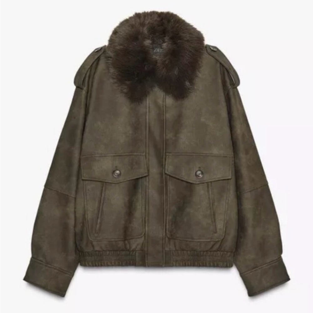 Zara Faux Suede Bomber with Removable Collar